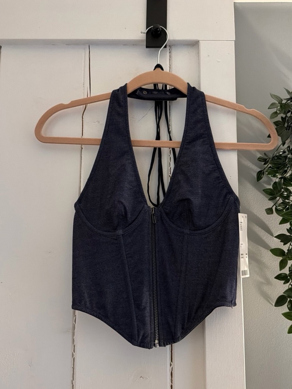 Urban Outfitters Dark Navy/Denim Zip-Front Corset Tank